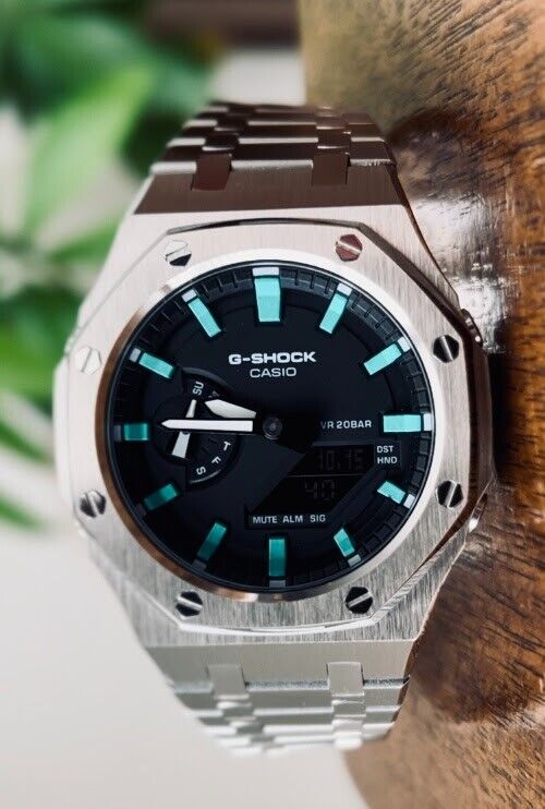 Stainless Steel Mod Tiffany Blue hour markers - Casio G-Shock new Mod