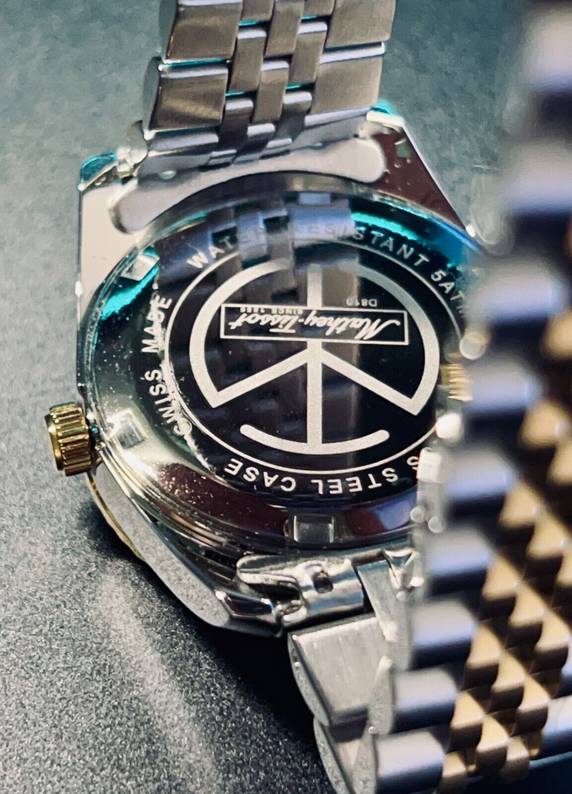 Rolly III 32 mm Silver Stainless Steel Case, Gold/Silver - Green Dial