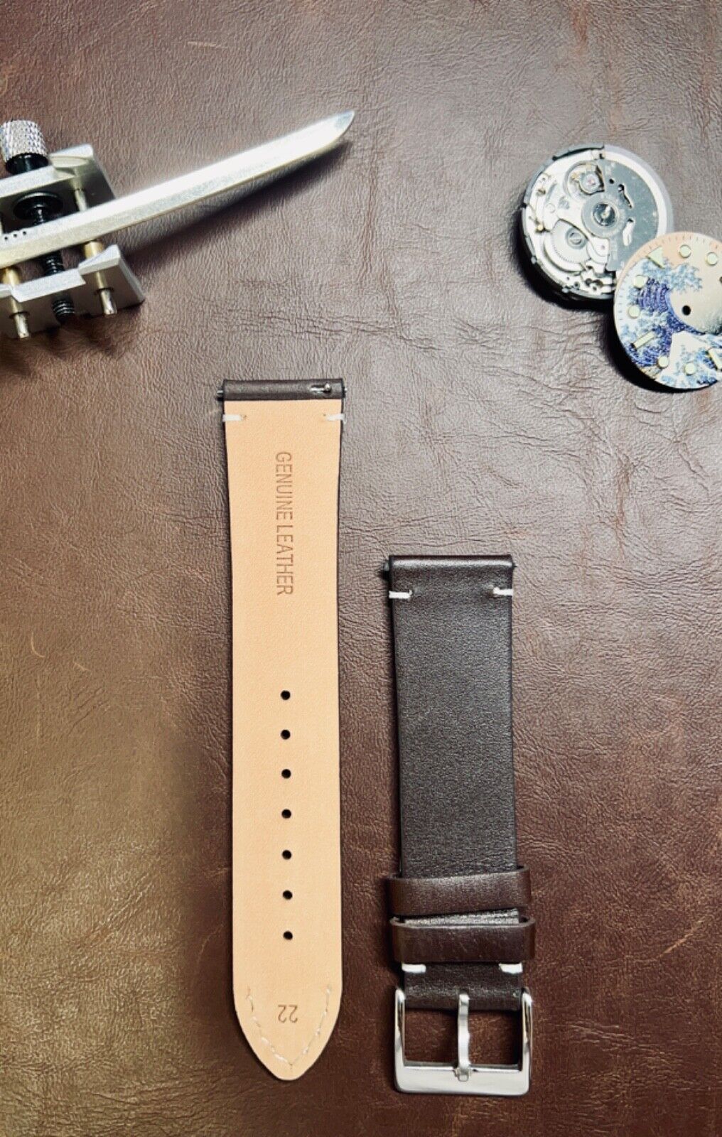 Genuine Leather Vintage - Watch Strap Wristwatch Band 22mm