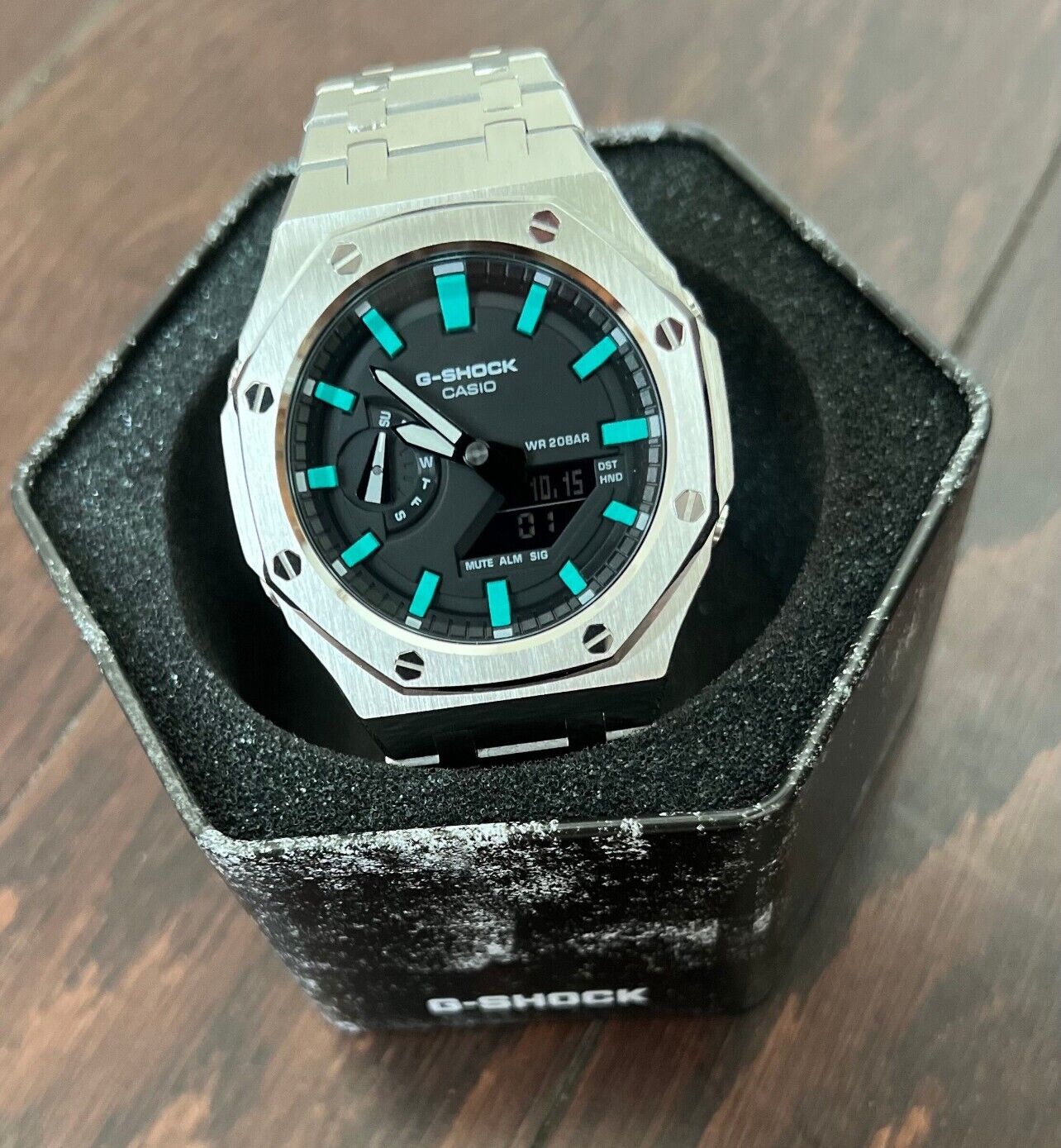 Stainless Steel Mod Tiffany Blue hour markers - Casio G-Shock new Mod