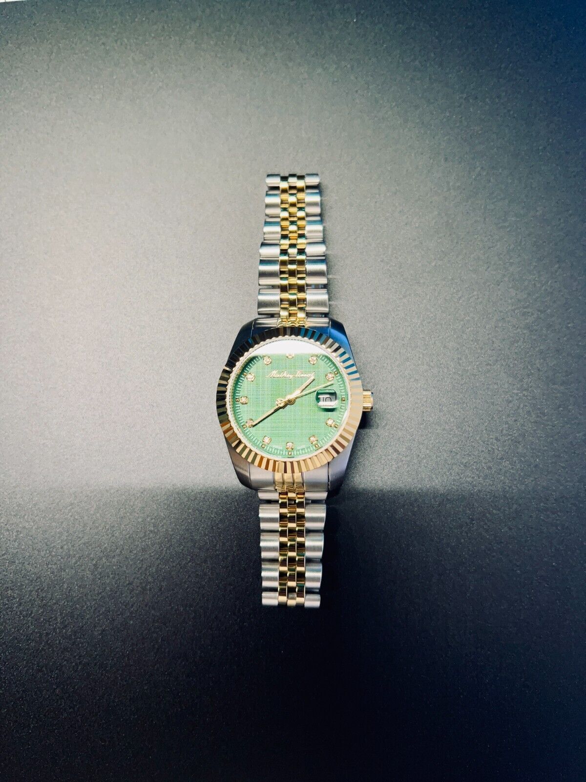 Rolly III 32 mm Silver Stainless Steel Case, Gold/Silver - Green Dial