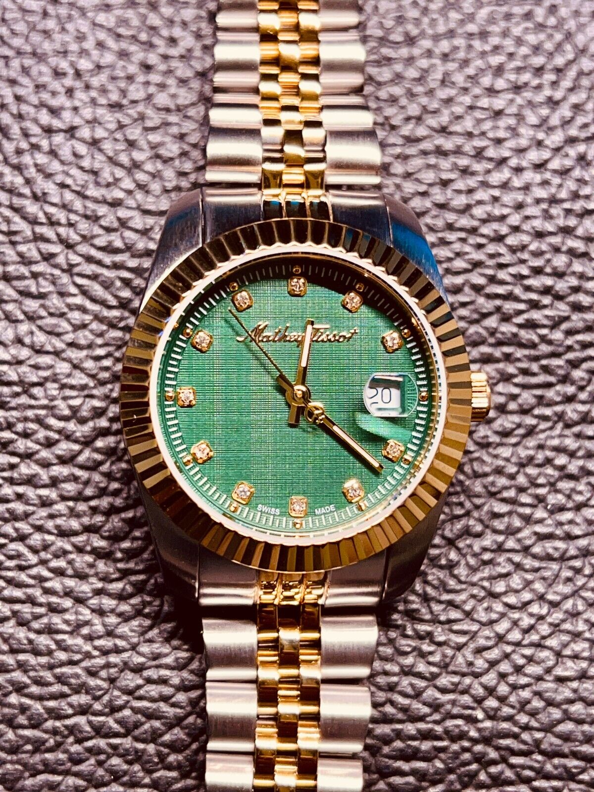 Rolly III 32 mm Silver Stainless Steel Case, Gold/Silver - Green Dial
