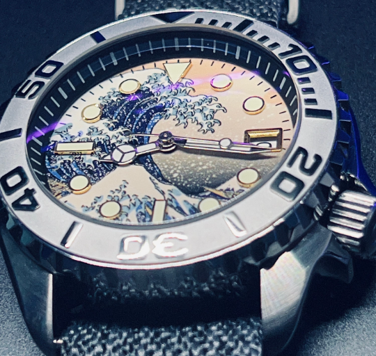 New - Seiko Mod Nh35 Movement, Wave Dial Automatic Watch, YM Style Silver