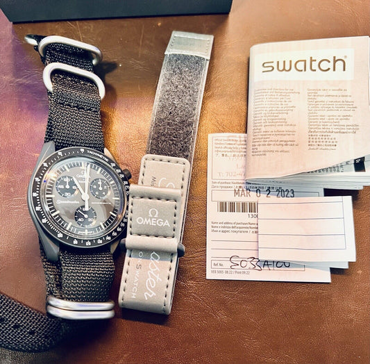 OMEGA x Swatch Speedmaster Men's Gray Watch - SO33A100, Boxes Papers and Receipt
