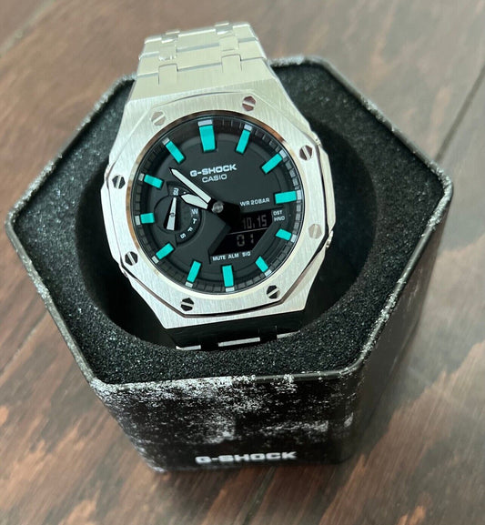 Stainless Steel Mod Tiffany Blue hour markers - Casio G-Shock new Mod