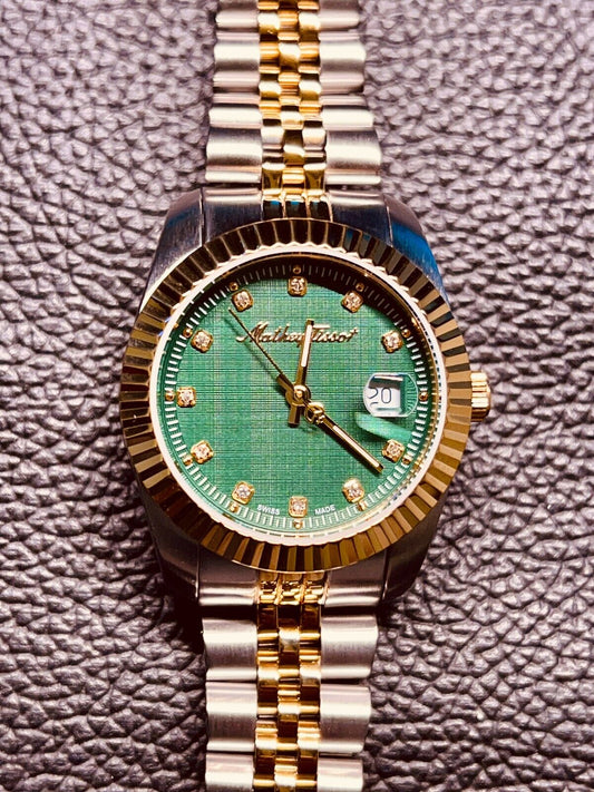 Rolly III  32 mm Silver Stainless Steel Case, Gold/Silver - Green Dial